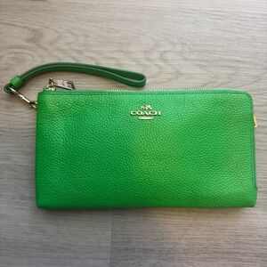 Coach Vibrant Green Leather Wristlet